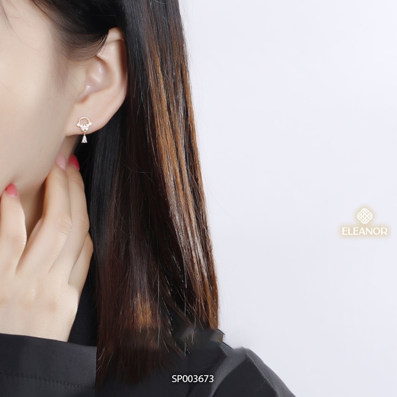 Bông tai nữ chuôi bạc 925 Eleanor Accessories đính đá dáng thả phụ kiện trang sức 3673