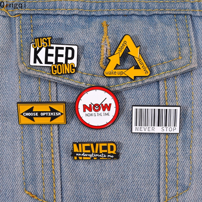 Ghim cài áo Miss Zoe tráng men họa tiết chữ just keep going life độc đáo