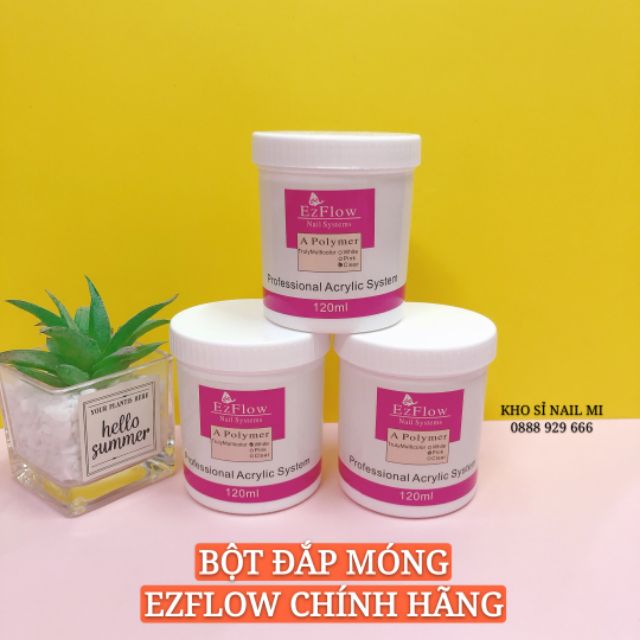 BỘT ĐẮP MÓNG EZFLOW 120ml CHÍNH HÃNG SIÊU MỊN, SIÊU DẺO, KO DỄ VÓN CỤC - POLYMER NAIL POWDER ĐỦ 3 MÀU WHITE, PINK, CLEAR