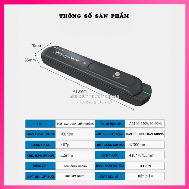 Máy Hút Chân Không Thực Phẩm [ĐỘNG CƠ KÉP] Kèm Hàn Miệng Túi Vacuum Sealer Chính Hãng - Tặng 10 Túi