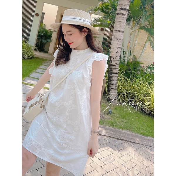 Đầm Suông Ren xô thêu, váy suông ren, đầm xô thêu hoa diện hè, váy đi biển xinh