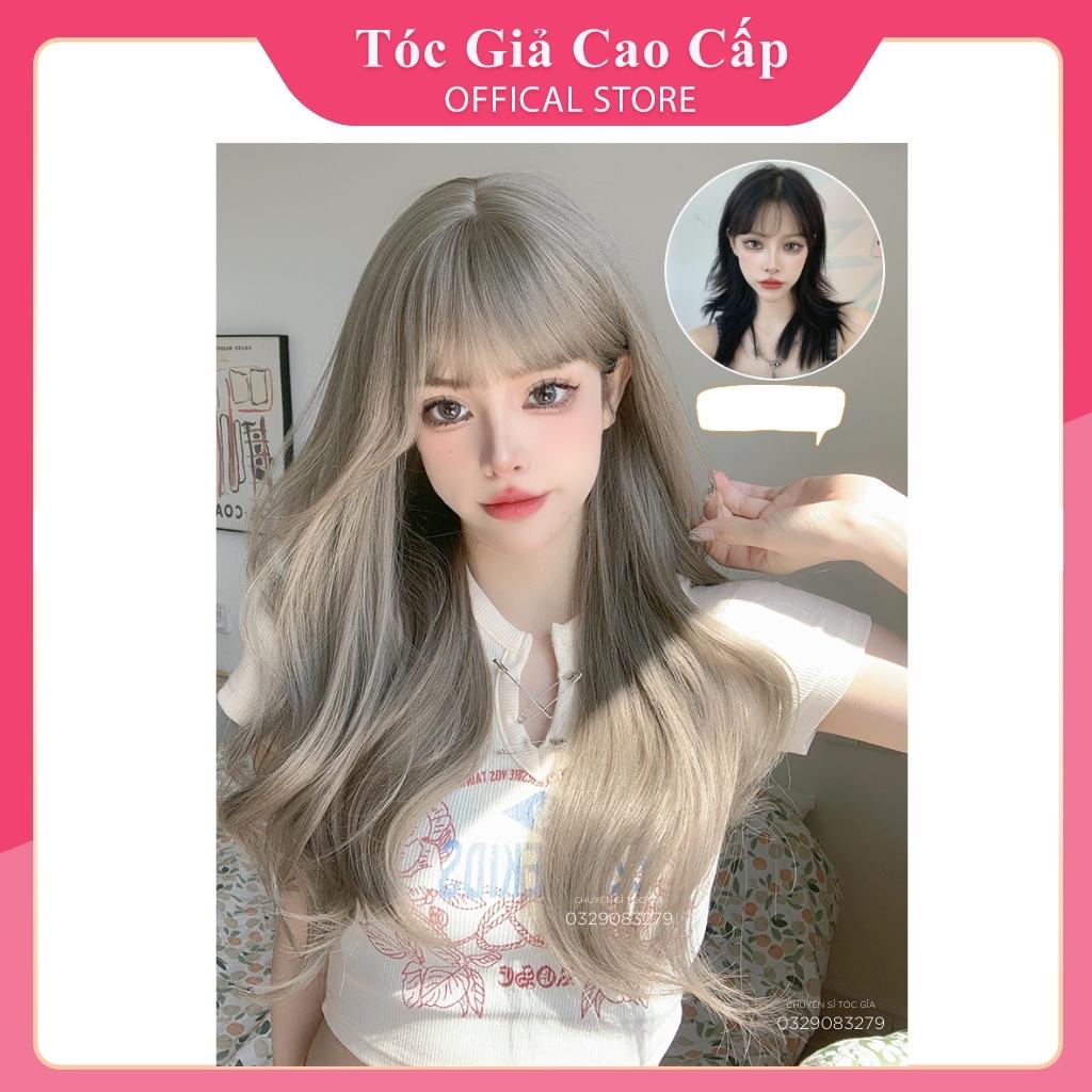 Tóc giả nữ nguyên đầu xoăn xám nâu , tặng kèm lưới trùm, CH1390