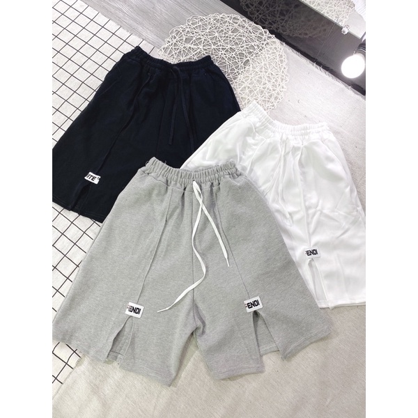 Quần Shorts Nỉ Coton Xẻ Chất Đẹp- Quần Ống Rộng Ngố Unisex Nam  Nữ Form <60kg