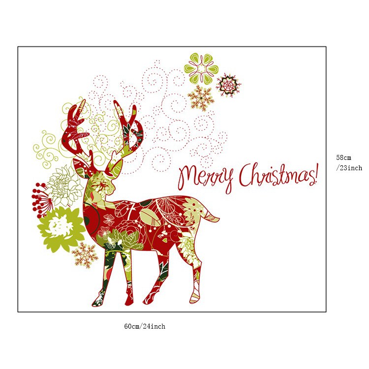 Decal dán kính cao cấp - Con Tuần Lộc Đỏ Merry Chritmas ( 60x58 )