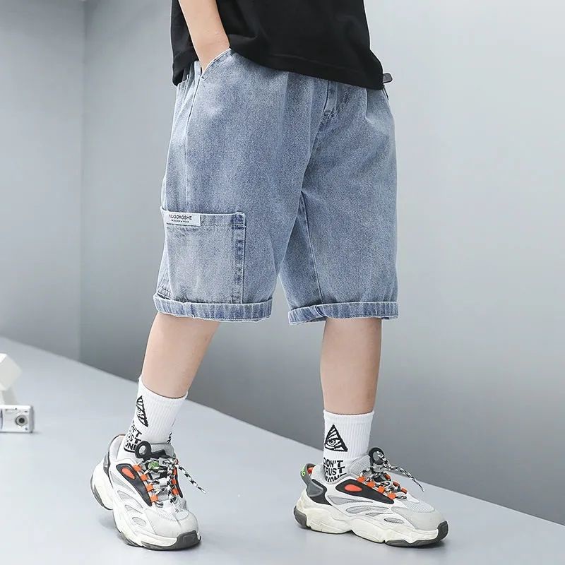 2023 Mới Quần Short Jean Mỏng Năm Tấc Hàn Quốc Cho Trẻ Em