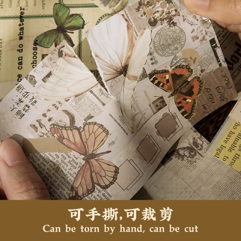 Set Mix 20 Tờ Giấy Nền 7,5x11cm Kraft Hình Khung Hoa Bướm Cây Cối Tem Tag Thư Vintage Decor Sổ BulletJournal