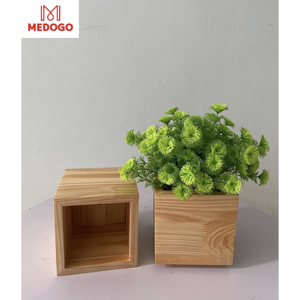 Chậu gỗ cắm hoa hình vuông để bàn MEDOGO , gỗ thông nhập khẩu chịu nước, chậu gỗ trang trí