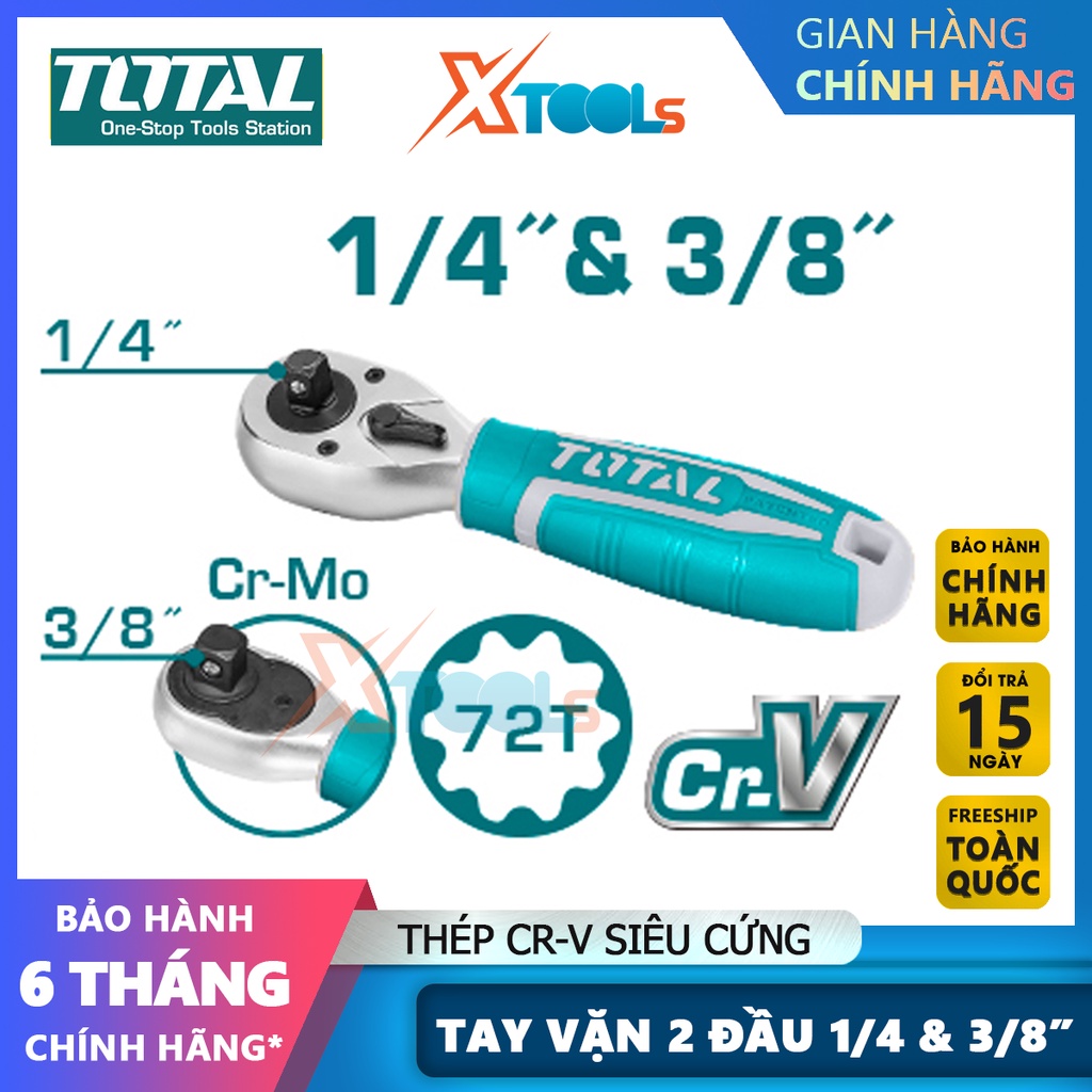 Cần siết lực tự động đảo chiều 2 đầu 1/4 và 3/8 Total THT1061438 tay khẩu vặn ốc bulong đầu tuýp dài -CHÍNH HÃNG-XTOOLS