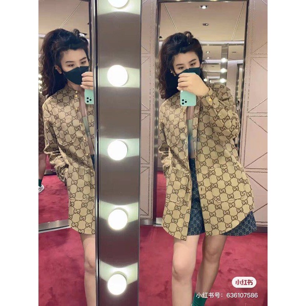 Áo sơ mi nữ thời trang cao cấp Gucci GG GC thiết kế họa tiết retro, phong cách thời thượng
