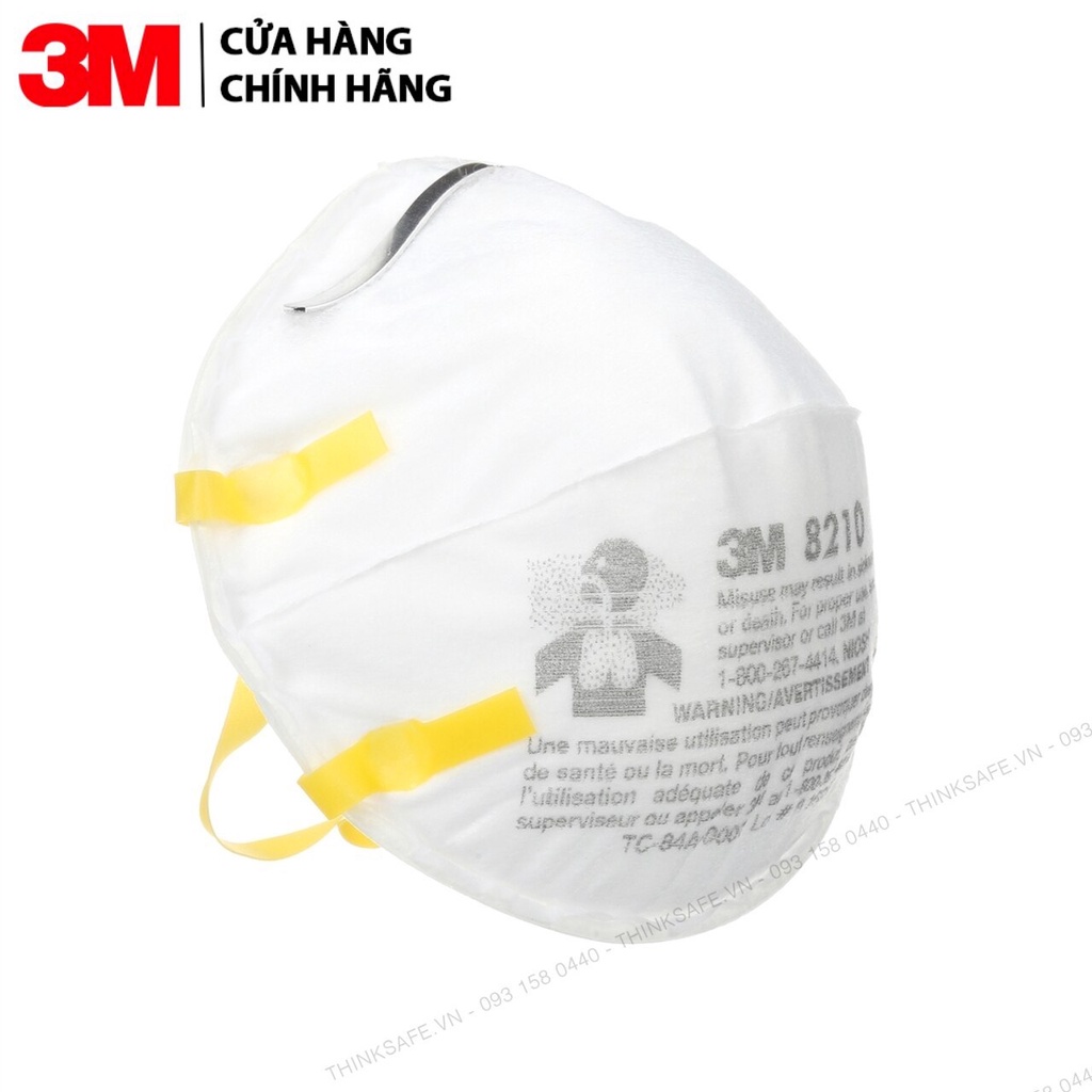 Khẩu trang N95 3M 8210 chống bụi mịn, thiết kế linh hoạt ôm sát mặt, phòng dịch hàng chính hãng - Thinksafe