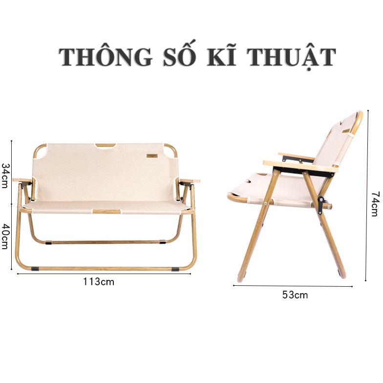 SALE GHẾ ĐÔI DÃ NGOẠI GẤP GỌN VÂN GỖ DU LỊCH HỢP KIM NHÔM- TẢI TRỌNG 180KG
