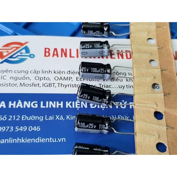 Tụ hóa Nichicon 100uF 25V kích thước 6x12mm