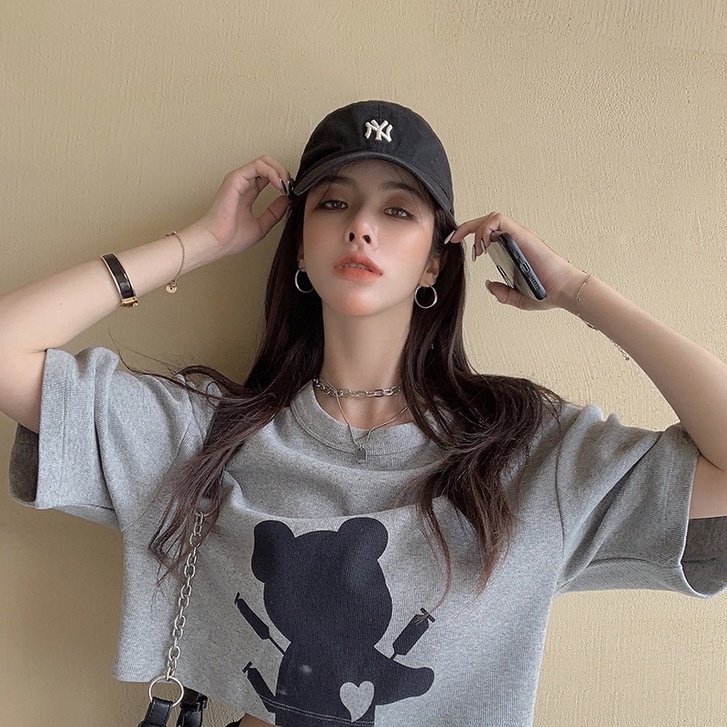 QADCOL Áo Thun Tay Ngắn Dáng Rộng In Hoạt Hình Đáng Yêu Cho Nữ