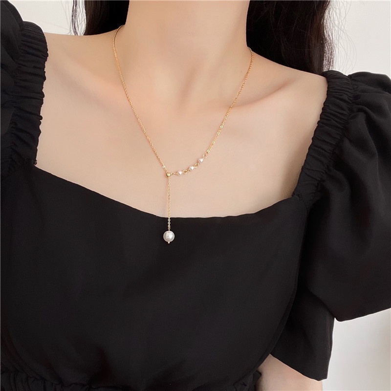 Dây chuyền ngọc trai nhân tạo treo dài dành cho nữ