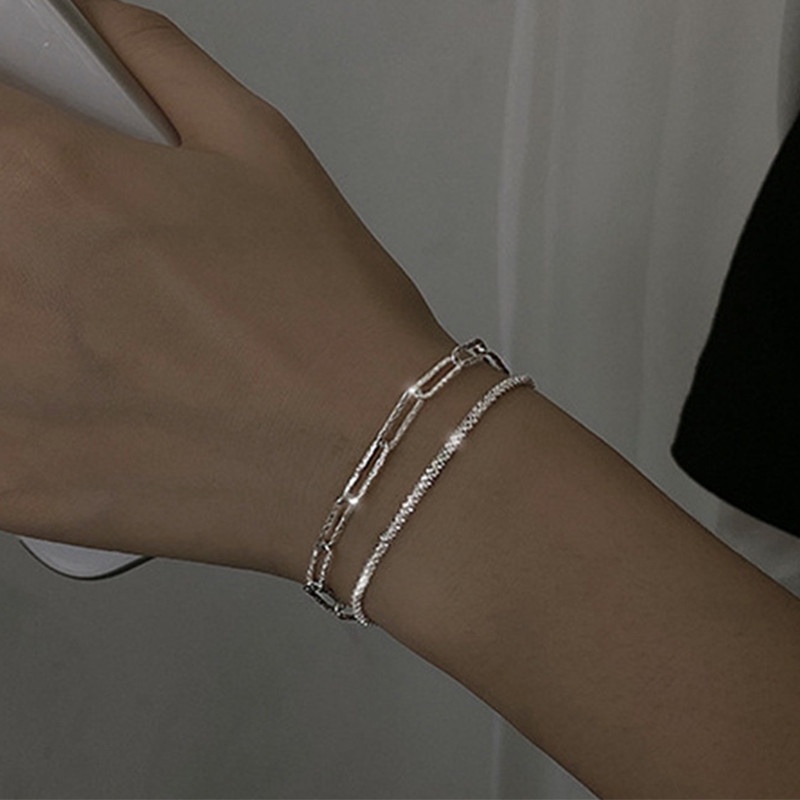 Vòng Tay Chuỗi Hạt Hình Ngôi Sao / Mặt Trăng Màu Bạc Đơn Giản Thời Trang Cho Nữ