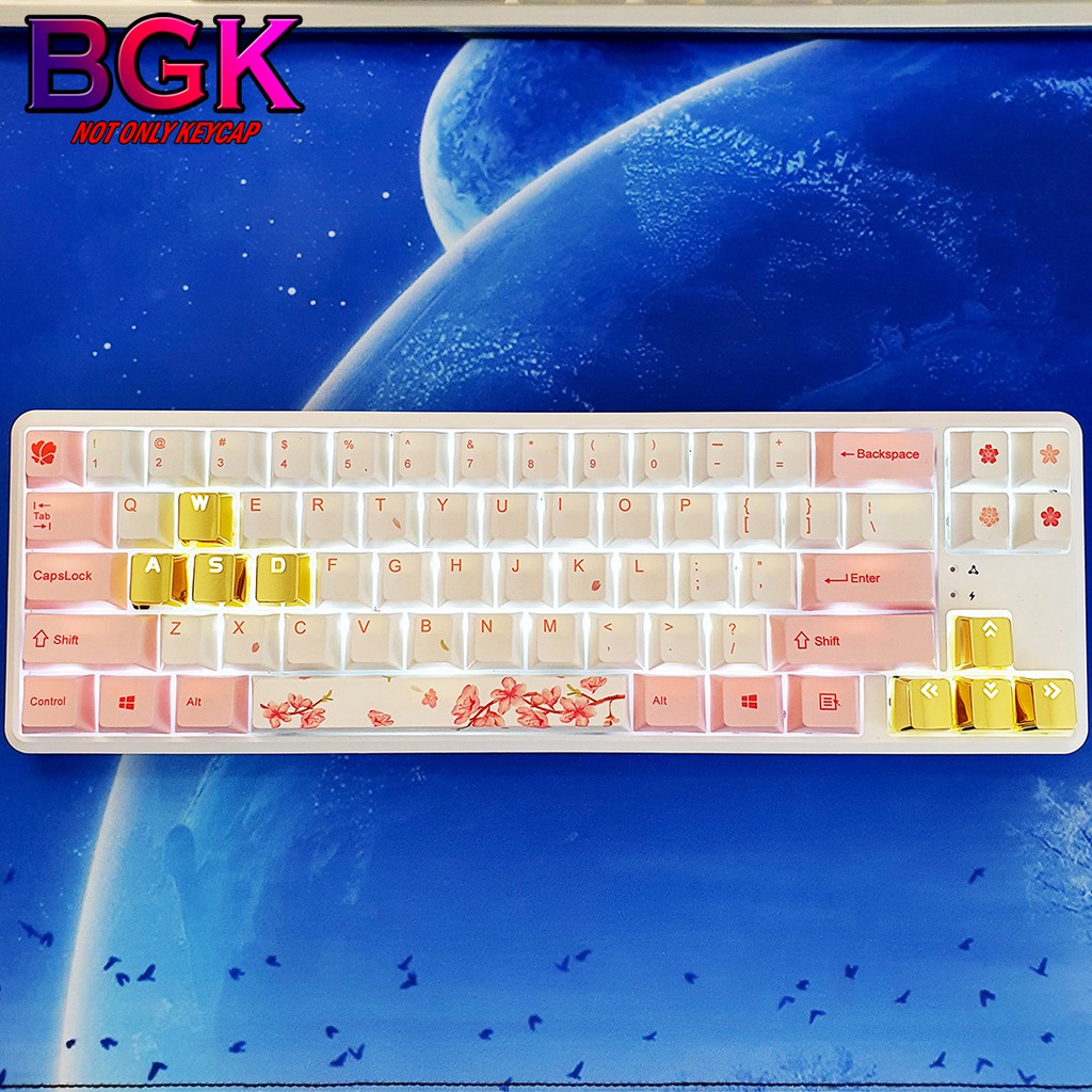 Bộ Keycap Kim Loại 8 Nút Màu Vàng Ánh Kim Cực Đẹp ( Xuyên LED, Hợp Kim )