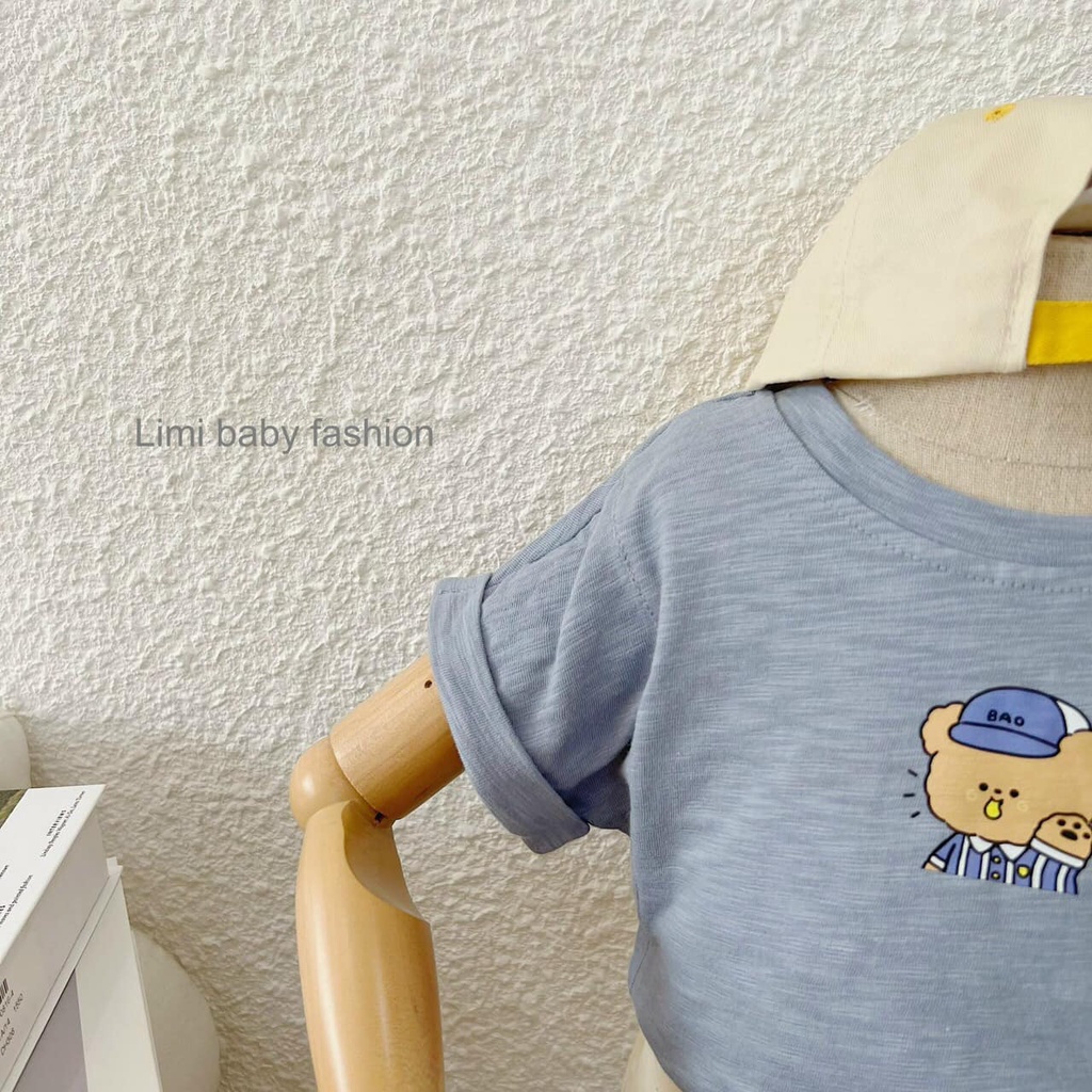 Bộ cotton xước cộc in gấu Limi cho bé