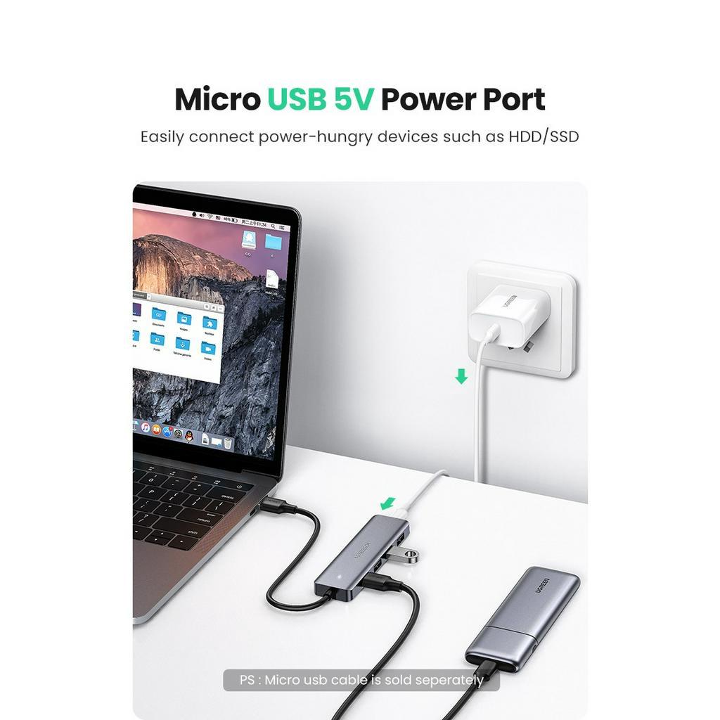 Bộ  chia 4 cổng USB 3.0 hỗ trợ cấp nguồn Micro USB chính hãng Ugreen 50985 cao cấp