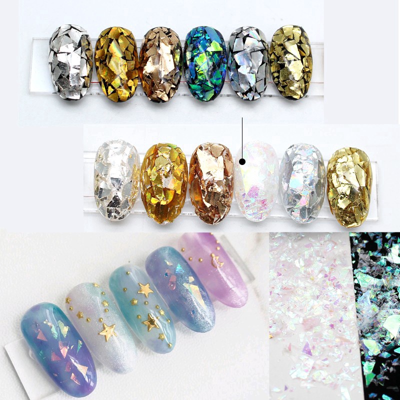 Set 6 Hộp Kim Tuyến Dán Móng Tay 3D Lấp Lánh