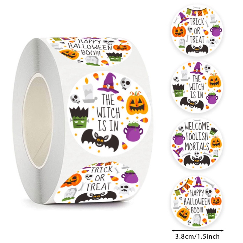 Bộ 500 Nhãn Dán Trang Trí Hộp Quà Hình Bí Ngô Halloween