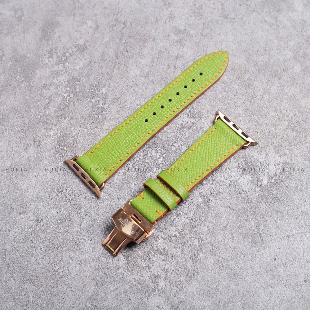 Dây da thủ công Epsom Xanh Cốm Mix Chỉ Cam dành cho Apple Watch đồng hồ thông minh Series 1/2/3/4/5/6/7/SE DDTC247
