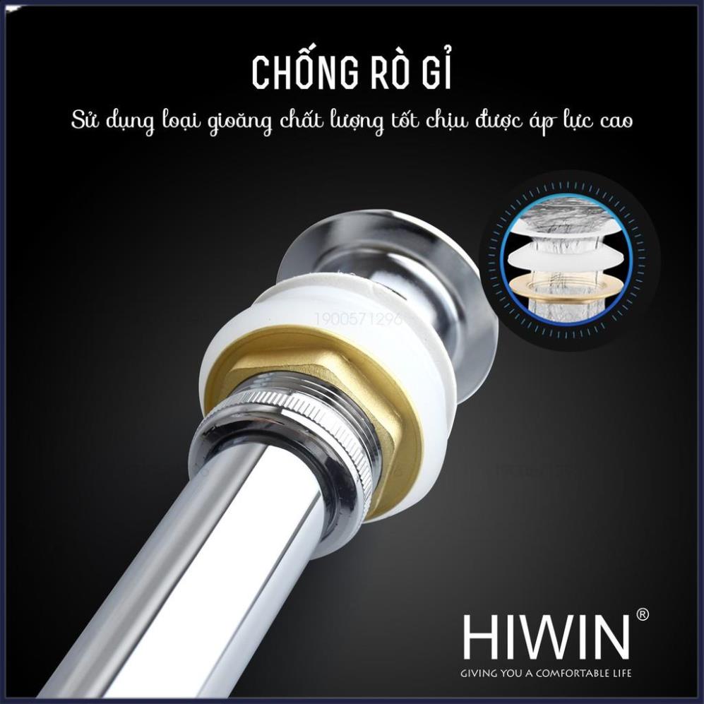 Bộ xả lavabo, xiphong chậu rửa mặt nắp nhấn đồng mặt gương có lỗ chống tràn HIWIN PG-1172