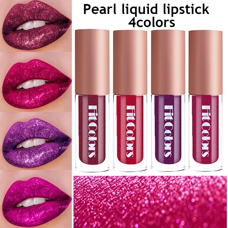 Set 4 Son Môi Dạng Lỏng Ánh Kim Tuyến Lấp Lánh Dưỡng Ẩm Chống Thấm