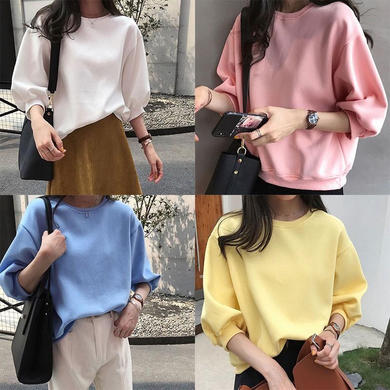 Round Neck Candy Color Loose Lazy Sweatshirt | BigBuy360 - bigbuy360.vn