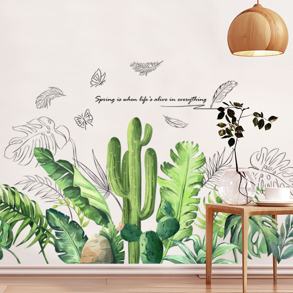 Green Leaves Wallpaper Home Decal Living Room Bedroom Wall Art Self-adhesive Sticker