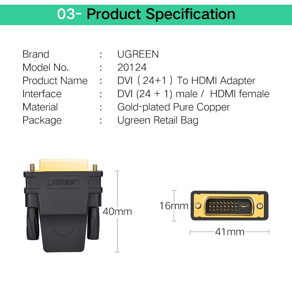 Đầu chuyển DVI to HDMI 2 chiều Ugreen Chính hãng 20124