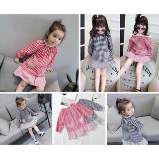 Freeship 99k TQ_Váy kẻ cho bé gái