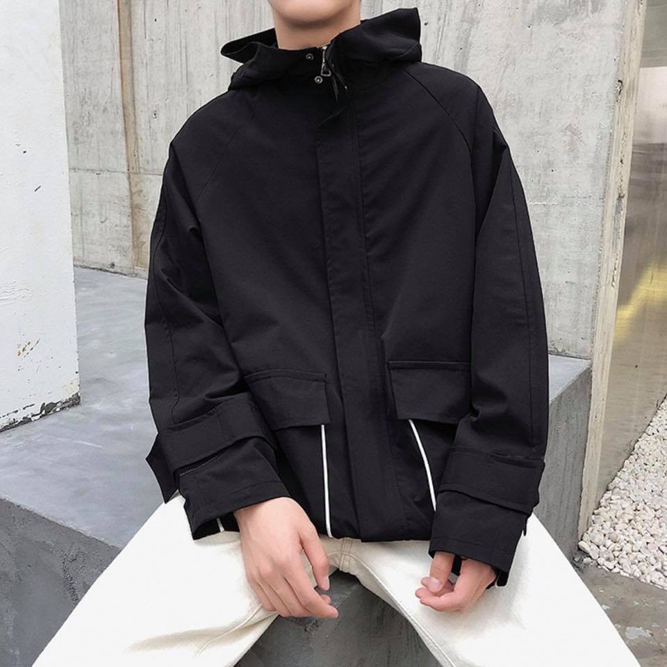 Áo khoát dù 2 lớp viền túi hộp unisex nam nữ