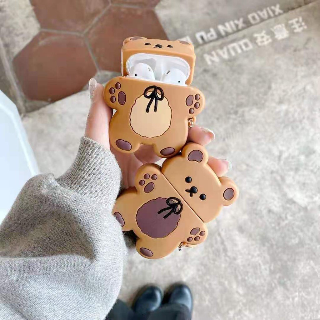 Vỏ Đựng Bảo Vệ Hộp Sạc Tai Nghe Airpods 1 / 2 Hình Chú Gấu Bằng Silicone