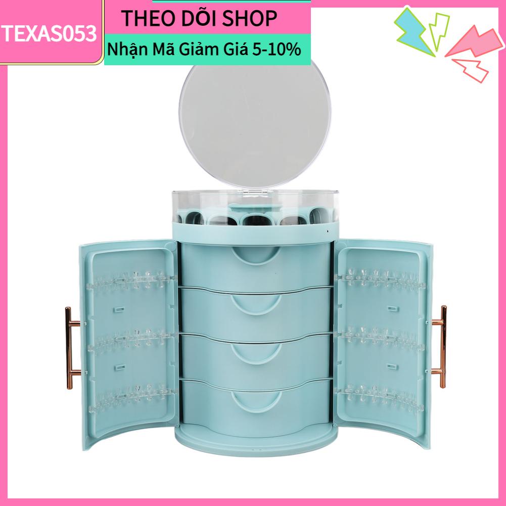 Texas053 Ngăn kéo Hộp đựng đồ trang sức Cửa đôi 5 lớp có dung tích lớn với nắp trong cho vòng đeo cổ