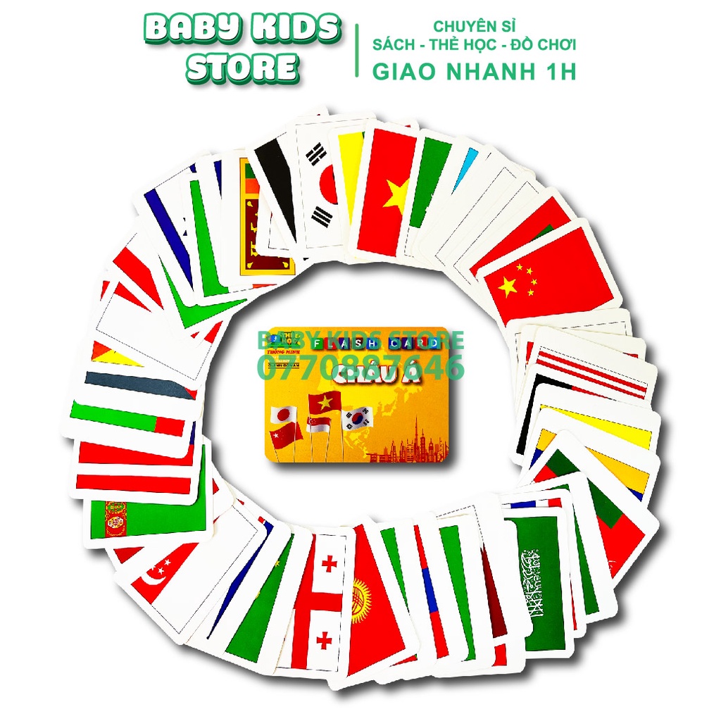 Bộ Thẻ Học Song Ngữ Quốc Kỳ Các Quốc Gia Trên Thế Giới- 175 Flaschcard Cờ Các Nước