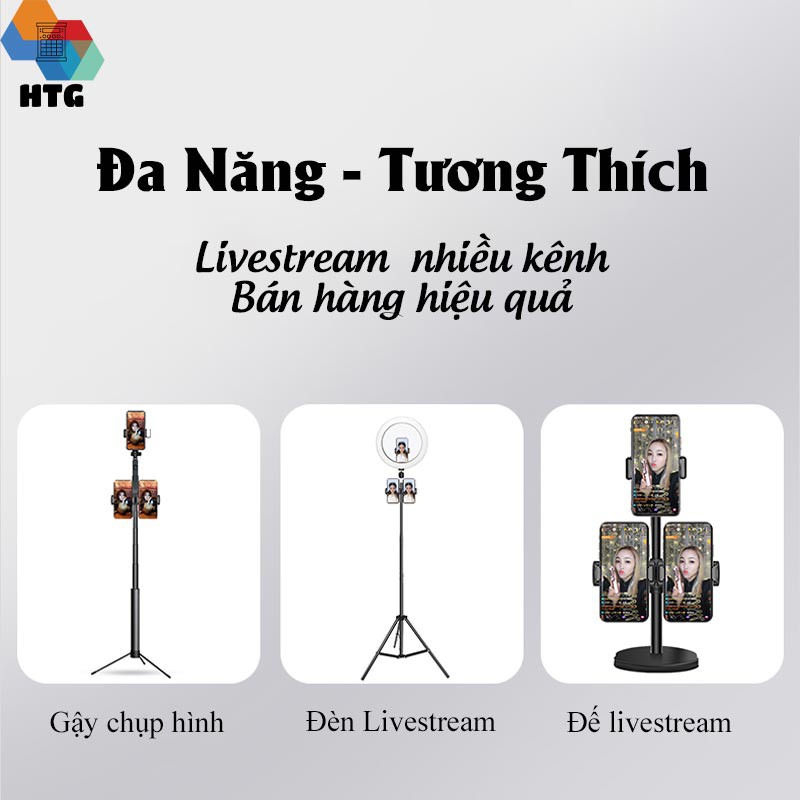 Giá đỡ kẹp điện thoại đôi gắn vào tripod, đèn livestream, gậy chụp hình, hỗ trợ livestream,live quay Video sản phẩm | WebRaoVat - webraovat.net.vn