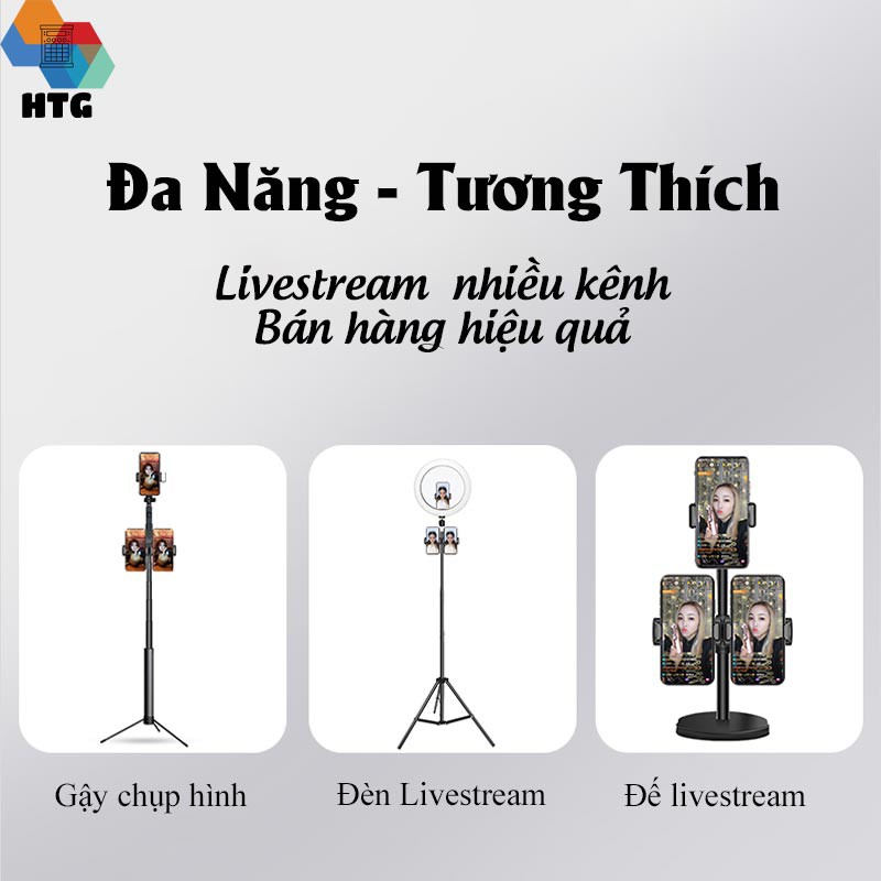 Giá Đỡ Kẹp Điện Thoại Đôi Gắn Vào Tripod, Đèn Livestream, Gậy Chụp Hình, Hỗ Trợ Livestream,live Quay Video Sản Phẩm