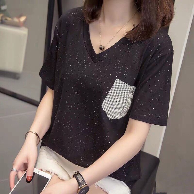 áo thun nhũ đen túi kim sa size ngoại cỡ size 90-100kg