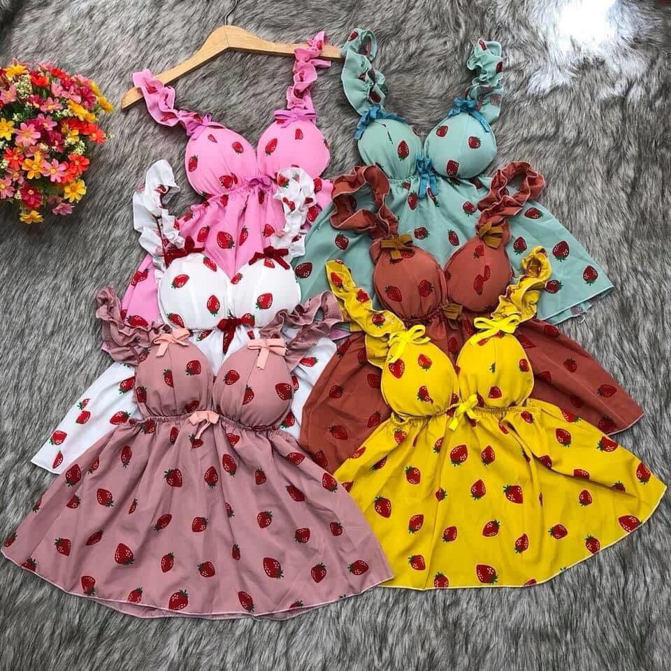 Đồ ngủ sexy 🍓 FREE SHIP🍓Đồ ngủ sexy dâu đùi kate lụa freesize<60kg | BigBuy360 - bigbuy360.vn