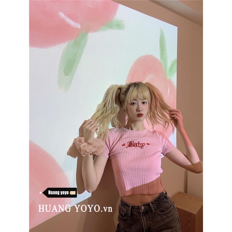 Áo Thun Dệt Kim Tay Ngắn Dáng Ôm Thời Trang Hàn Quốc Cho Nữ