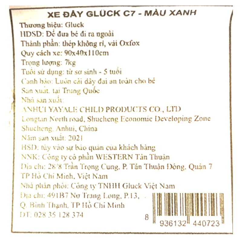 Xe đẩy trẻ em Gluck C7 xanh navy