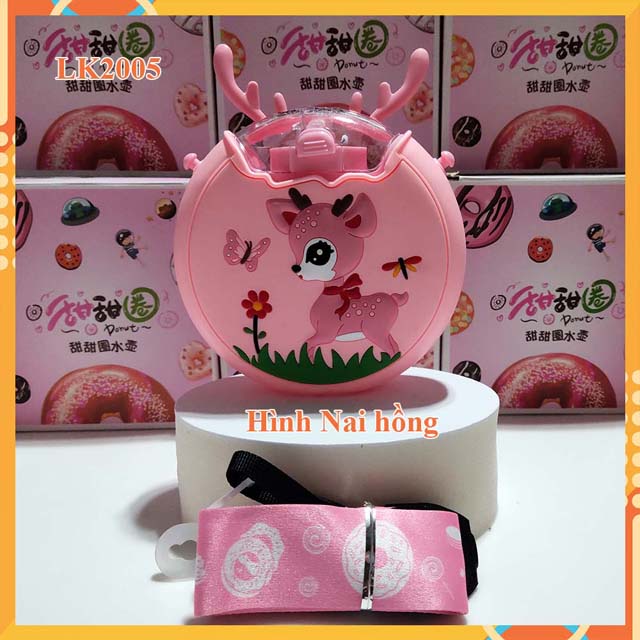 Bình Nước cho bé Hình Bánh Donut 380ml với chất liệu Tritan và silicone -hinh gau truc