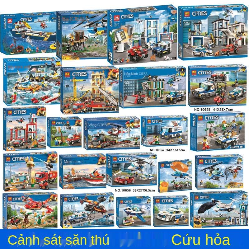 STương thích với Lego City lắp ráp xe cứu hỏa hộ trực thăng trạm cảnh sát khối xây dựng hạt nhỏ đồ chơi cậu bé