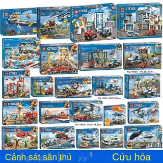 STương thích với Lego City lắp ráp xe cứu hỏa hộ trực thăng trạm cảnh sát khối xây dựng hạt nhỏ đồ chơi cậu bé