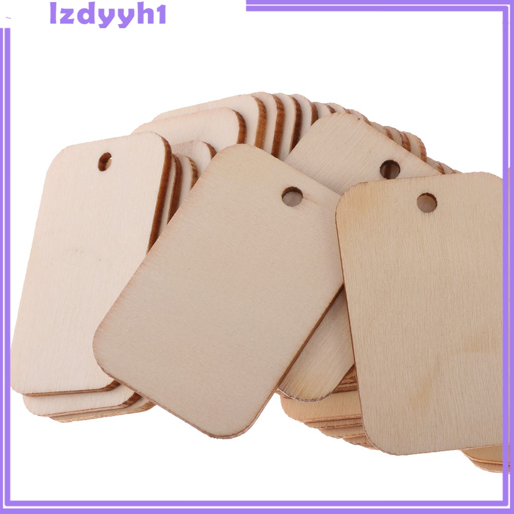 Set 100 Thẻ Gỗ Hình Chữ Nhật Màu Trắng Và Tự Nhiên Dùng Làm Đồ Thủ Công