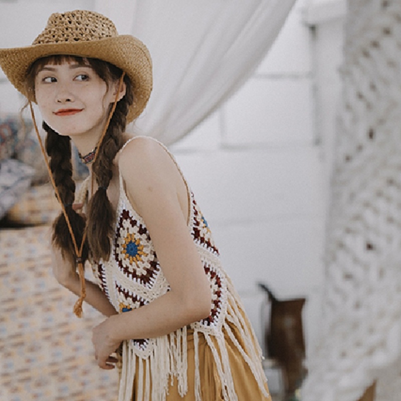 Áo Lửng Nữ Không Tay Cổ Chữ V Thời Trang Boho