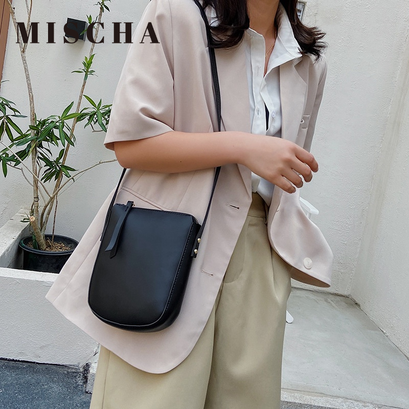 Mischa Túi Đeo Vai Hình Vuông Cỡ Nhỏ Bằng Da PU Màu Trơn Đơn Giản Phong Cách Phương Tây