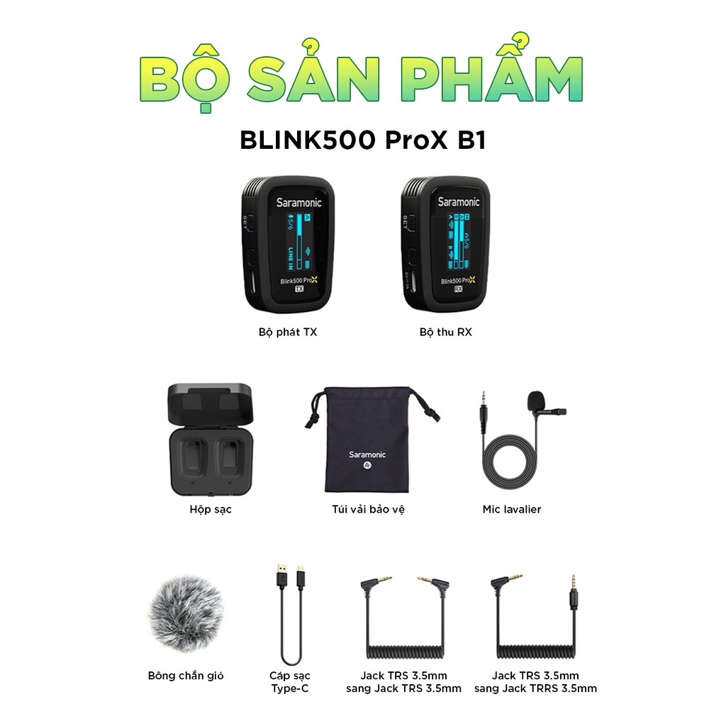 Micro Thu Âm Không Dây Saramonic Blink500 ProX - Công Nghệ 2.4GHz - Độ Trễ 8ms -  Bảo Hành Chính Hãng 24 Tháng