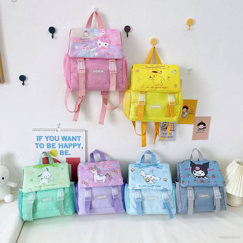 SANRIO Balo Đi Học Cỡ Lớn Bằng Vải Oxford Họa Tiết Kỳ Lân / Cinnamoroll / Hello Kitty Cho Bé