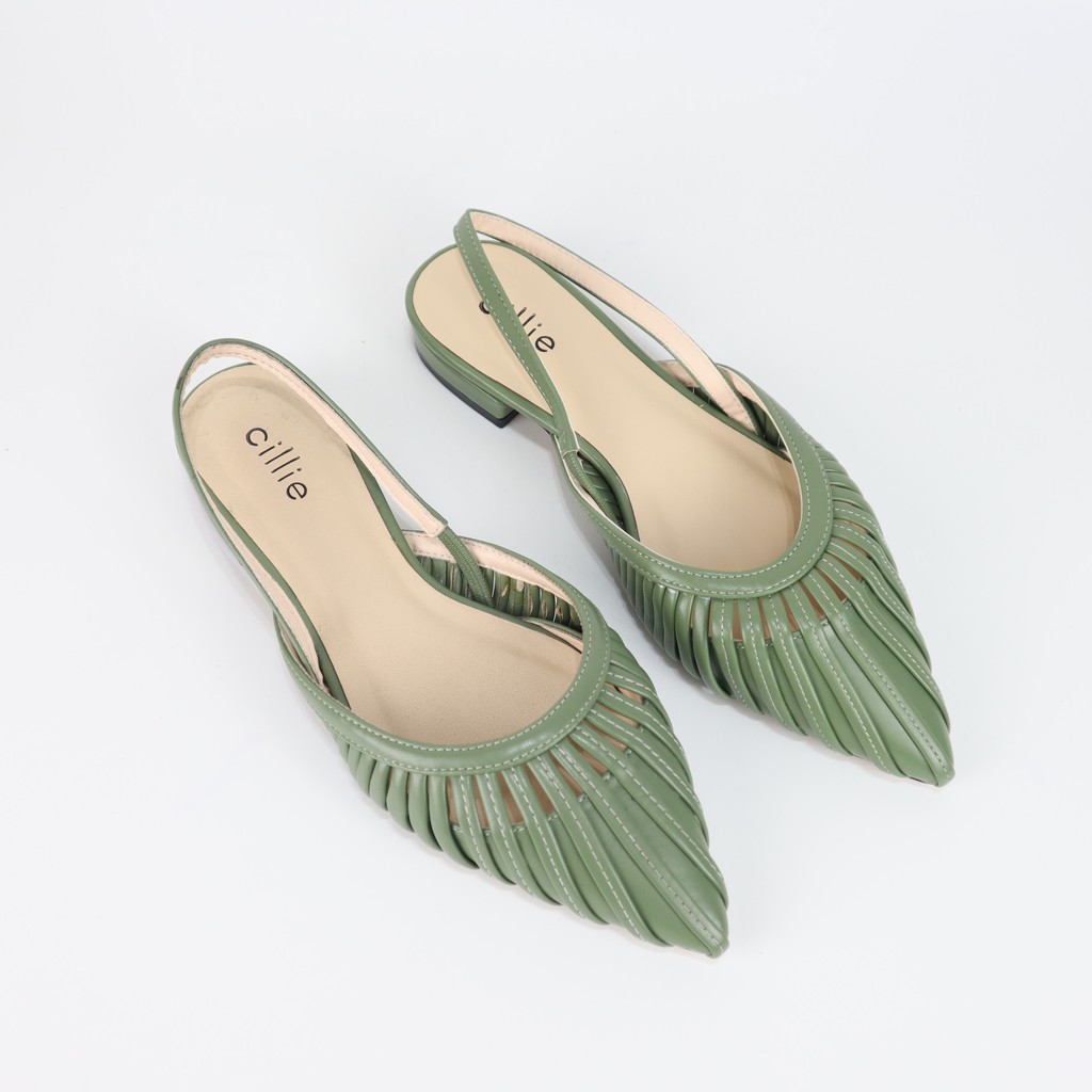 Giày sandal nữ mũi nhọn thanh lịch phối lưới chấm bị độc đáo mới lạ gót cao 4cm đi chơi dao phố Cillie 1044